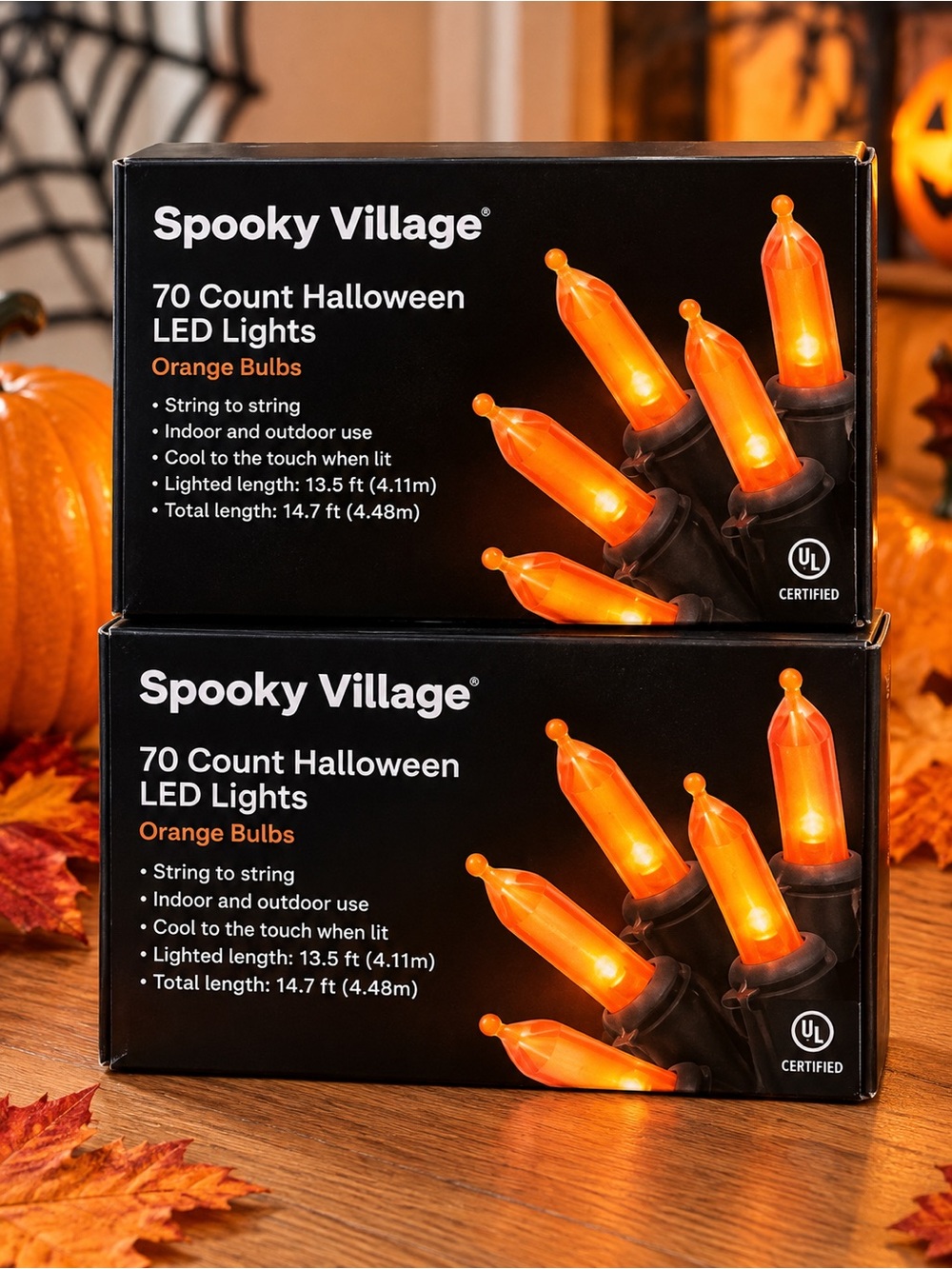 2 Sets Orange LED Halloween Fall String Lights - 70 Count NWT